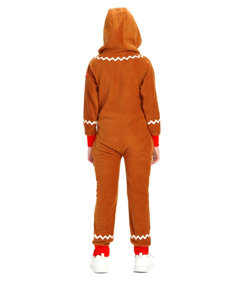 Tipsy Elves Boy's/Girl's Gingerbread Brown Jumpsuit Romper with Hood Size Small - Image 2